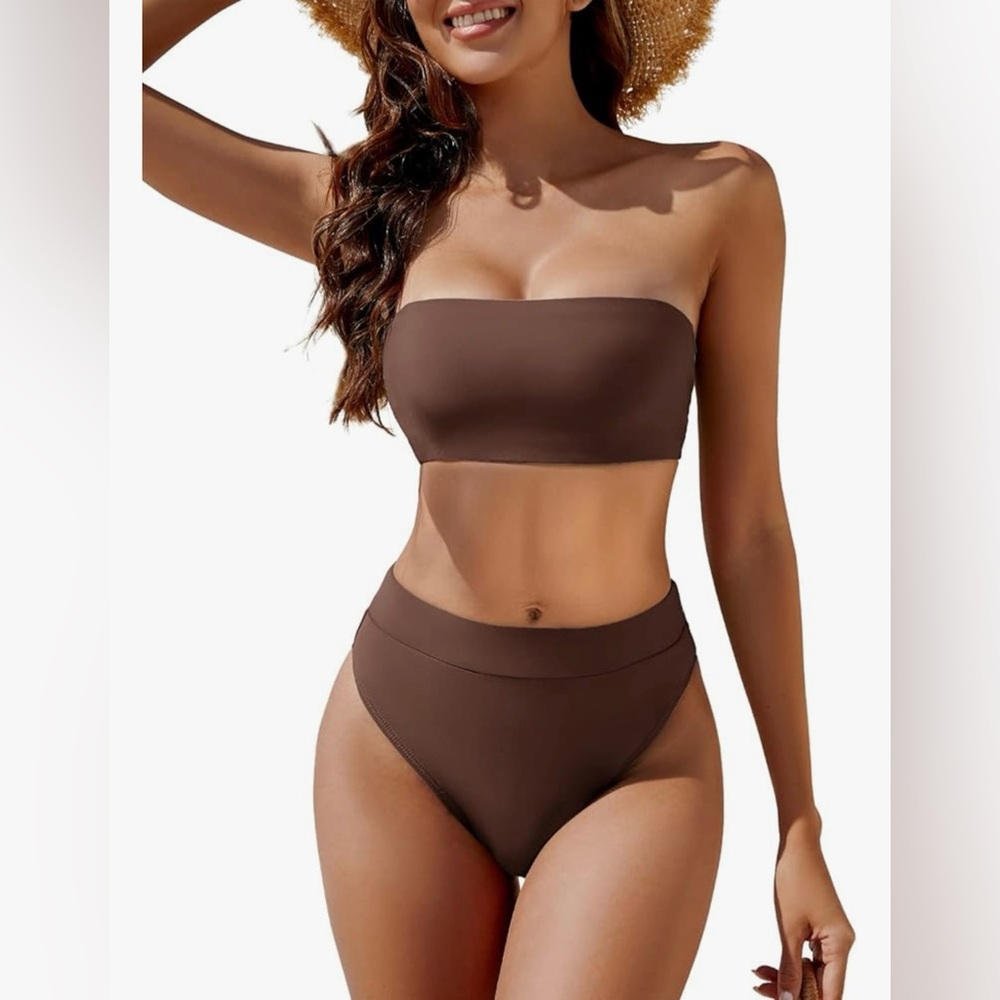 Chocolate Brown Bandeau Bikini – High Waist Two Piece